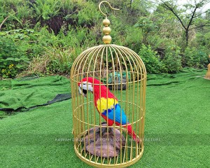 Realistic Parrot Animatronic In Cage Animatronic Birds Life Size Parrot Bird Statue AA-1267