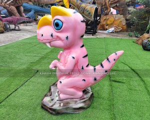 Adorable Pink Cartoon Dinosaur Statue Fiberglass T-Rex Dinosaurs Kawah Factory FP-2444