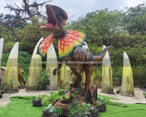 Realistic Dinosaur Animatronic Dilophosaurus 6 Meters Long Standing Up Movements Factory Sale AD-097