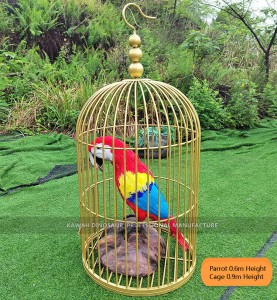 Realistic Parrot Animatronic In Cage Animatronic Birds Life Size Parrot Bird Statue AA-1267