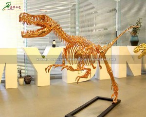Customized Artificial Gold Color T-Rex Dinosaur Skeleton Replicas for Dino Park Show PA-1998