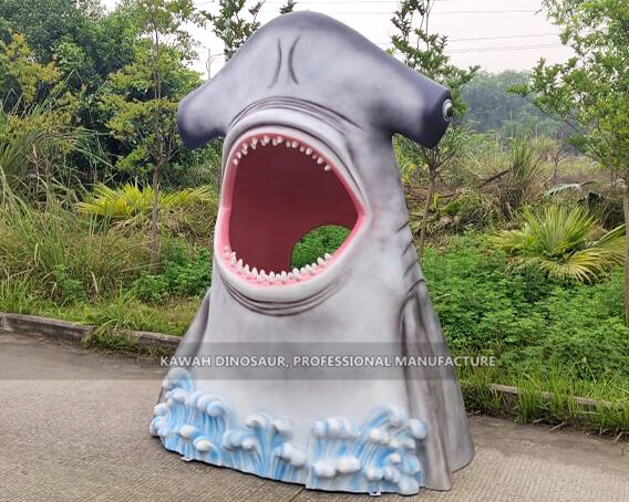 Fun Fiberglass Shark Head Statue for Photo Taking AM-1656