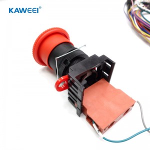 Emergency stop device to terminal block to PCB dual 8-pin RJ45 cable assembly harness for leak-proof machine equipment.