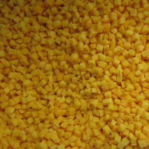 Préssecs grocs congelats i tallats a daus IQF
