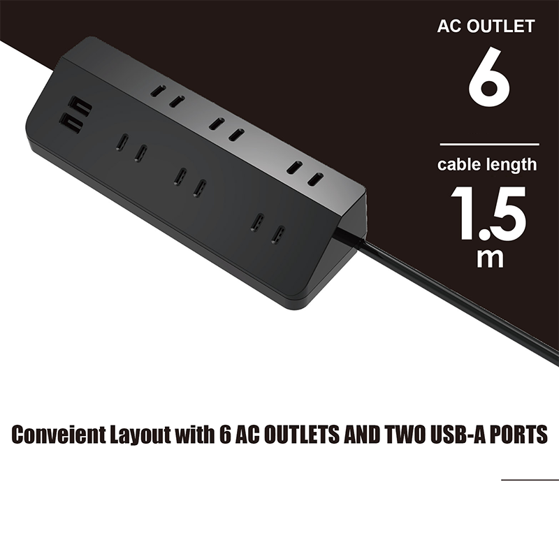 New Design Japanese Power Strip Tap with 6 AC Outlets and 2 USB