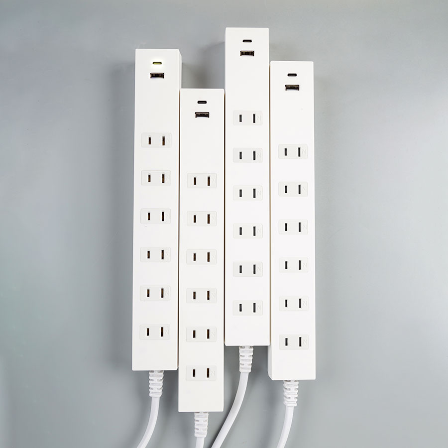 6 Outlet Surge Protector Power Strip with 2 USB Flat Plug Outlet Extender 1/2/3M White