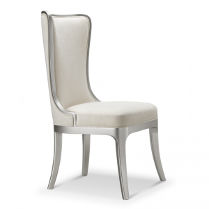 Contemporary Beige Fabric Upholstered Shiny Silver Appearance Dining Chair High Class Wood Furniture Manufacturer China Supplier