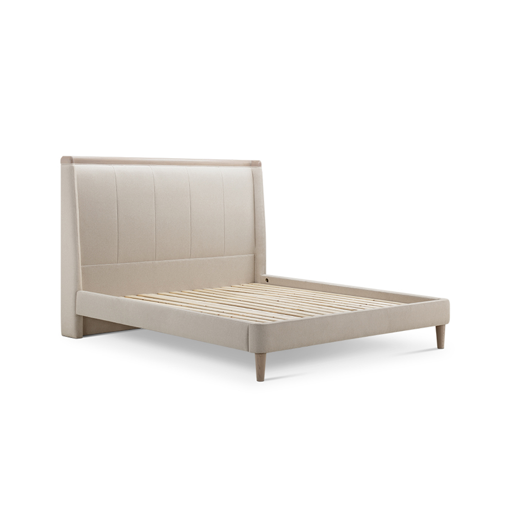 Modern Unique Simple Style Design Pure White Nature Leather Bed  High Class Wood Furniture Manufacturer China Supplier