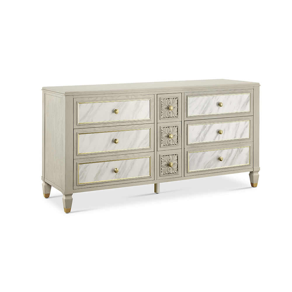Modern Marble Outlook Drawers Exquisite Carved design Wonderful  Dresser for Bedroom  High Class Wood Furniture Manufacturer China Supplier