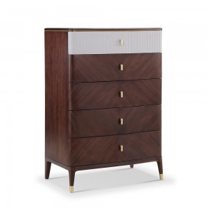 Modern Luxury Simplicity High Chest for Bedroom Superior Wood Carving Handmade Nature Veneer  Precious Brass Ornament High Class Wood Furniture Manufacturer China Supplier