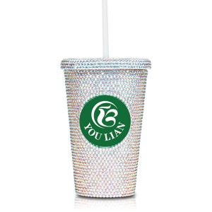 Custom logo sparkly luxury double layer PS cup bling rhinestone tumbler