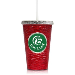 Custom logo sparkly luxury double layer PS cup bling rhinestone tumbler