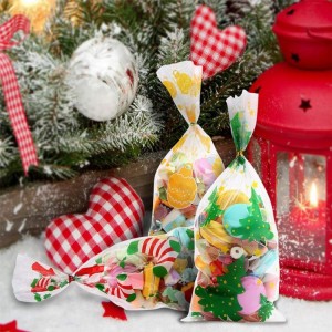 Christmas Treat Bags Plastic OPP Goodie Bags With Ribbon