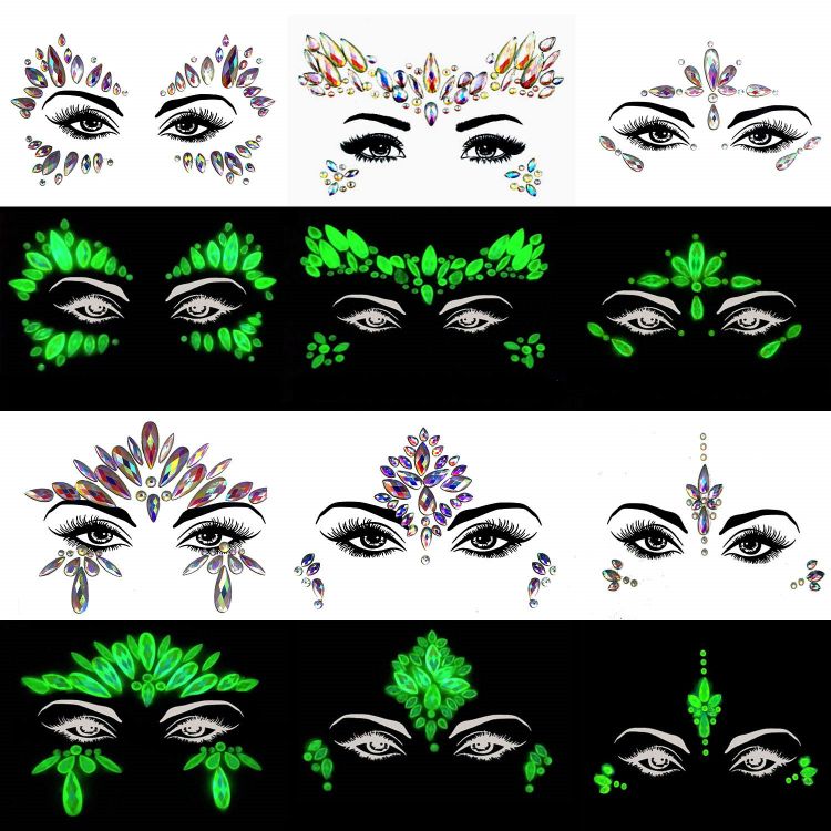 Reasonable price Nipple Pasties - Glow in the Dark Rhinestone Face Tattoos Sticker for Makeup Masquerades – Youlian
