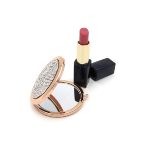 Luxurious Handheld Make Up Rhinestone Magnifying Compact Daul Sided Mirror for Purse and Pocket