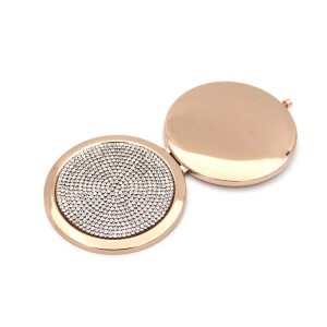 Luxurious Handheld Make Up Rhinestone Magnifying Compact Daul Sided Mirror for Purse and Pocket