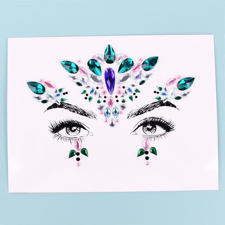 Discount Price Self-Adhesive Tpe Sticker - Rhinestone Mermaid Face Jewels Tattoo Stickers – Youlian