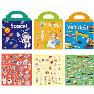 Assorted theme based farm space reusable sticker book for kids