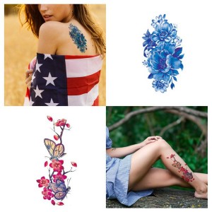 Watercolor Flowers Multi-Colored Mixed Style Body Art Temporary Transfer Stickers