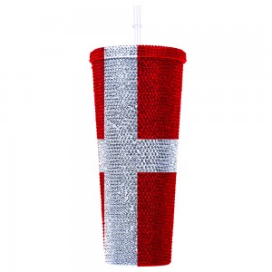 24 Oz Stainless Steel Vacuum Insulated Sublimation Bling Rhinestone Tumblers Cups with National Flag