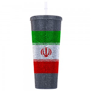 24oz Clear Reusable Cup Pastel Colored Rhinestone Double Wall Acrylic Plastic Water Tumblers