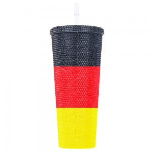 24 Oz Stainless Steel Vacuum Insulated Sublimation Bling Rhinestone Tumblers Cups with National Flag