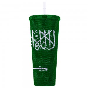 Factory Custom Flag 24oz Double Wall Tumblers Plastic Bubble Tea Reusable Rhinestone Cup With Straw
