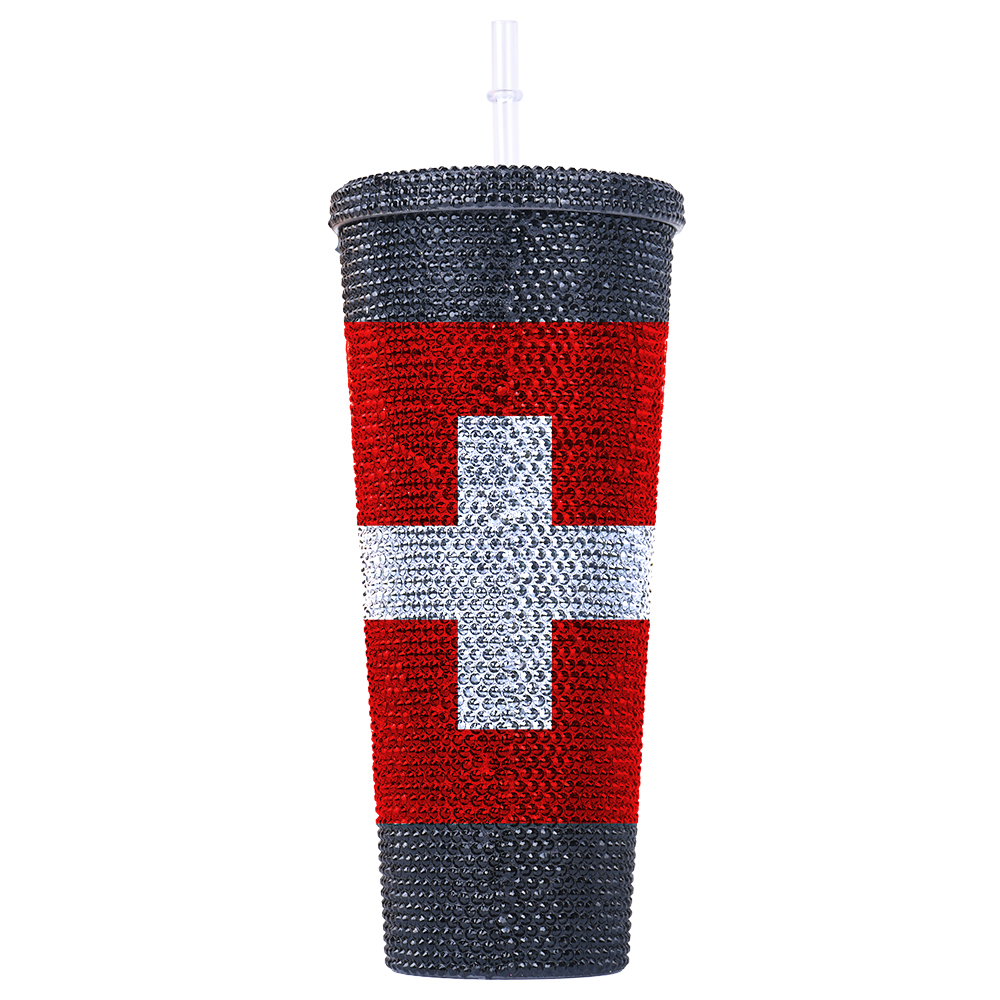 China Supplier Non Hot-Fixed Glass Rhinestone - Factory Custom Flag 24oz Double Wall Tumblers Plastic Bubble Tea Reusable Rhinestone Cup With Straw – Youlian