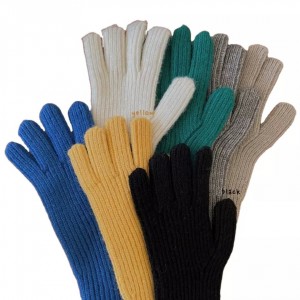 Custom Adult Fashion Plain Striped Touch Screen Winter Warm Knitted Gloves with Holes