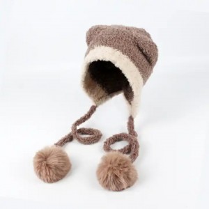 Ganda flap kandel mengembang Angora kelenci bulu jacquard knitted beanie hat
