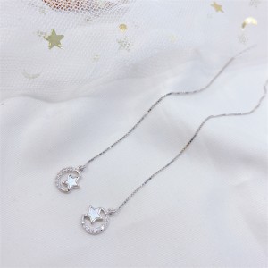 Sterling Silver Moon & Star Shape White Shell Earrings with Zircons