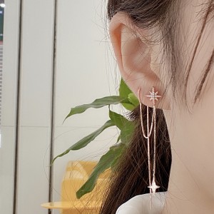 Sterling Silver Drop Line Earrings North Star Shape