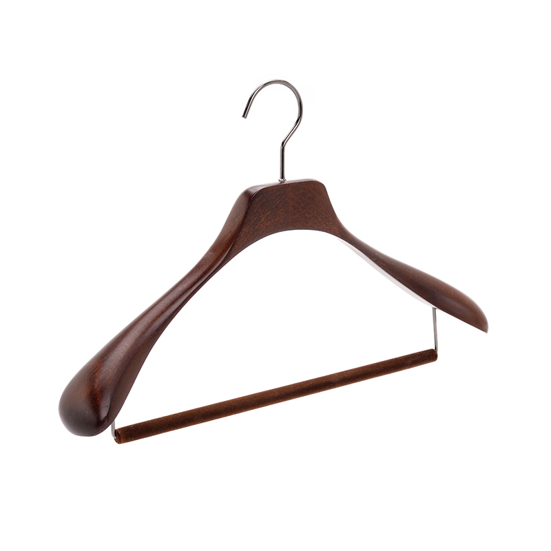 Manufacture walnut clothes wood hanger with velvet bar
