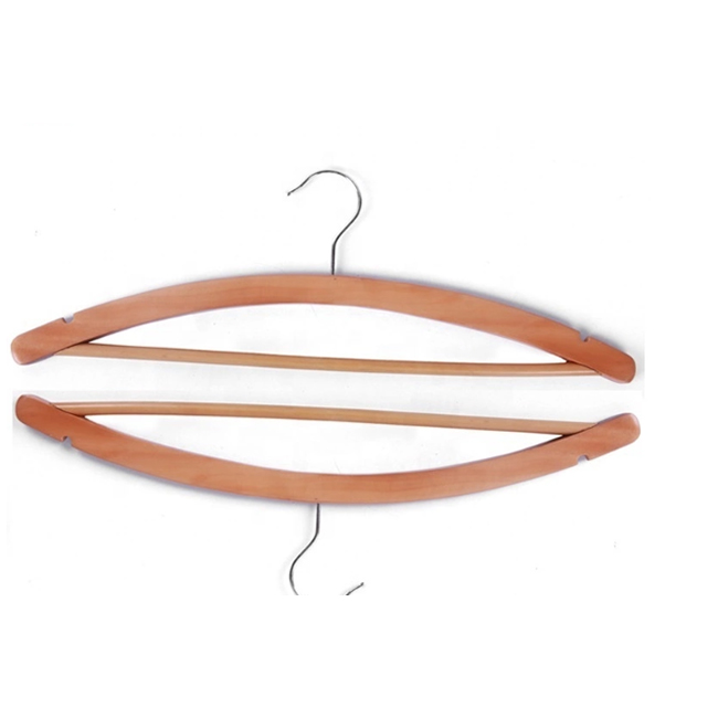 Crescent natural wooden garment clothes hanger with round bar