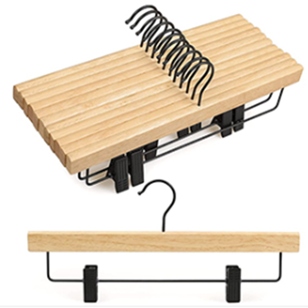 Wooden pant trouser Hangers with Black Clips and Rotatable Hook