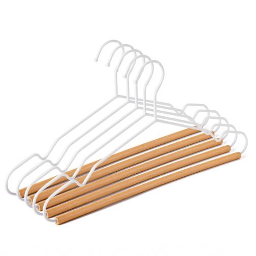 High quality beauty white plating wood metal wire hanger with wood bar