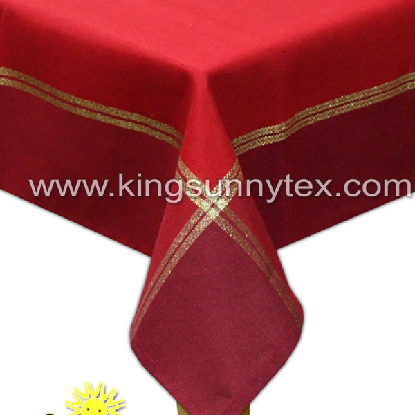 Red Color Table Runner With Gold Thread For Christmas