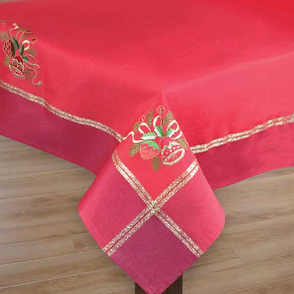 Red Gold Thread Bell Embroidery Tablecloth For Christmas