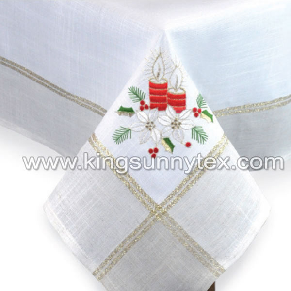 White Candle Embroidery Wide Gold Lurex Thread Fabric For Christmas