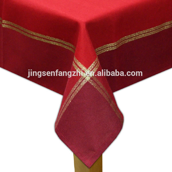 Red Color Table Cloth With Gold Thread For Christmas