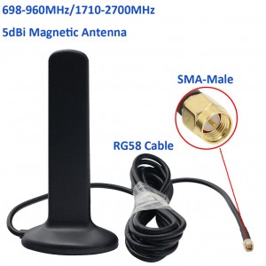 SMA-Male Connector Magnetic 4G Antenna Signal Enhancement 5dBi Gain Omni Directional 698-960/1710-2700 MHz Antenna with 5m Expansion Cable for Route