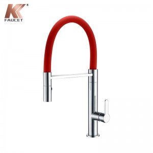KKFAUCET SINGLE HOLE PULL DOWN KITCHEN FAUCET WITH COLOR RUBBER DESIGN