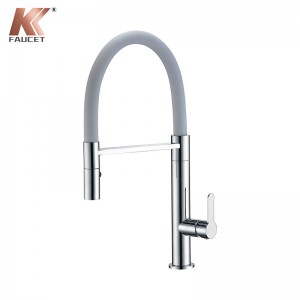 KKFAUCET SINGLE HOLE PULL DOWN KITCHEN FAUCET WITH COLOR RUBBER DESIGN
