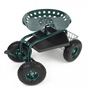 4-Wheel Steel Rolling Garden Cart Work Seat