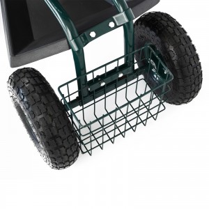 4-Rad Steel Rolling Garden Cart Aarbecht Sëtz