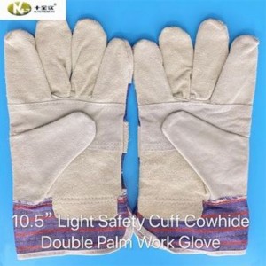 Factory Price Strip Cuff Cowhide Double Palm Work Glove Wholesale-KLT