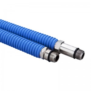 Stainless steel braided faucet hose with blue and red wire