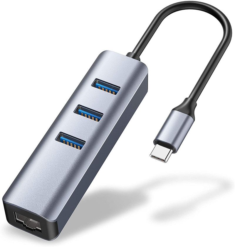 HUB USB C 4 IN 1 USB C Thunderbolt 3 hingga RJ45 Adaptor Jaringan LAN Gigabit Ethernet Tipe C
