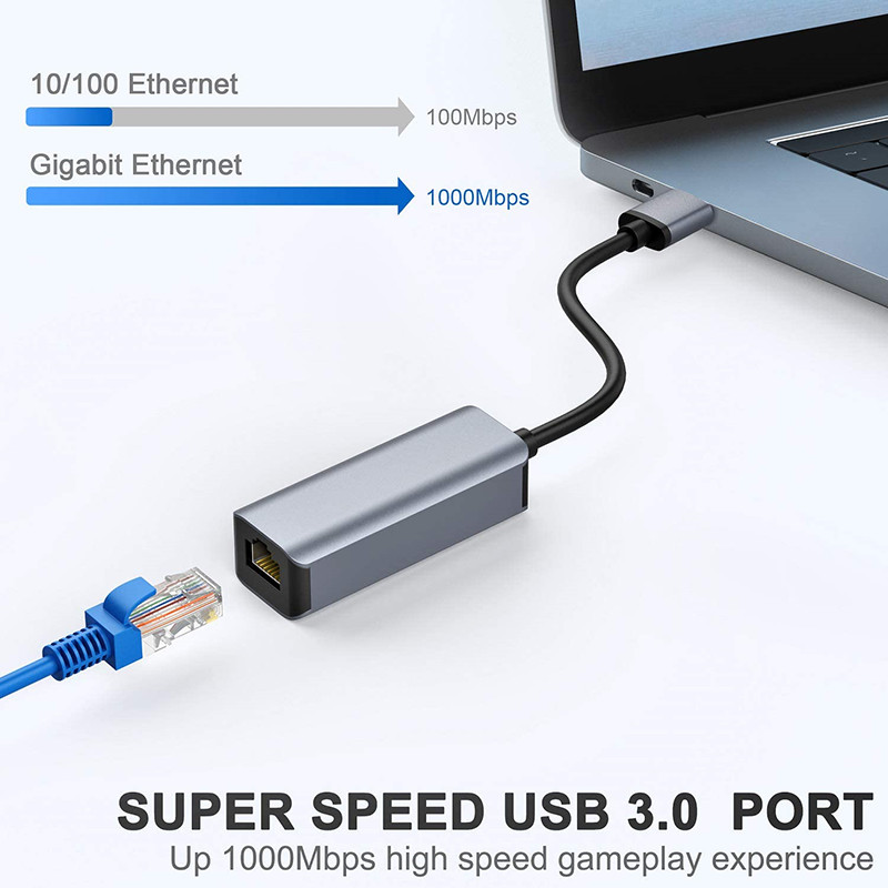 USB Ethernet Adapter, USB 3.0 hangtod 1000Mbps Gigabit Ethernet LAN Network Adapter, Aluminum Portable RJ45 Ethernet Adapter