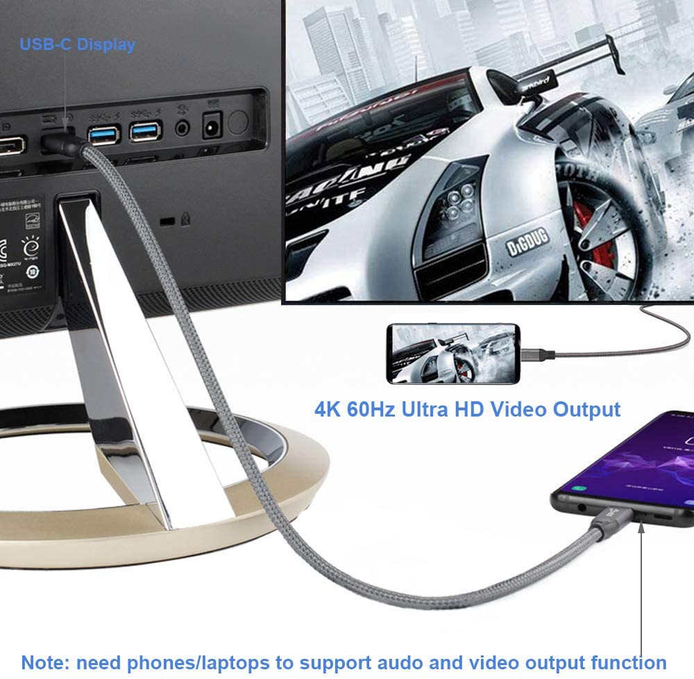USB C ngadto sa USB C Cable USB-C 3.2 E-marker Gen 2 Cable 4K Video Cord 100W PD Fast Charging